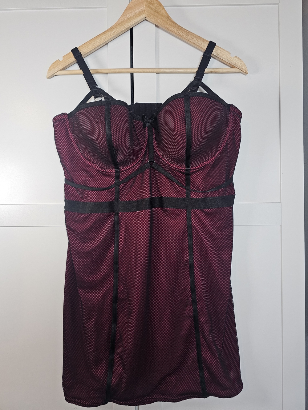 Torrid Dark Red Black Mesh Cutout Cage Underwire Babydoll Chemise Slip 2X